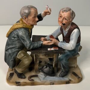 VTG 1970s Japan "Gentlemen Playing Cards Scene" Hand Painted Ceramic Bisque